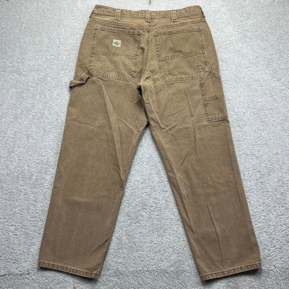 VINTAGE Lee Dungarees Carpenter Jeans Mens 36x30 Tan Cotton Canvas Workwear